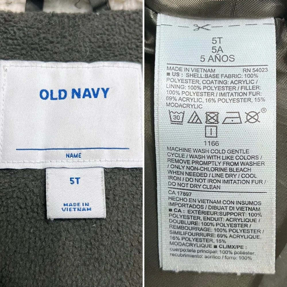 old navy | olive green parka fur-trimmed hood 5t